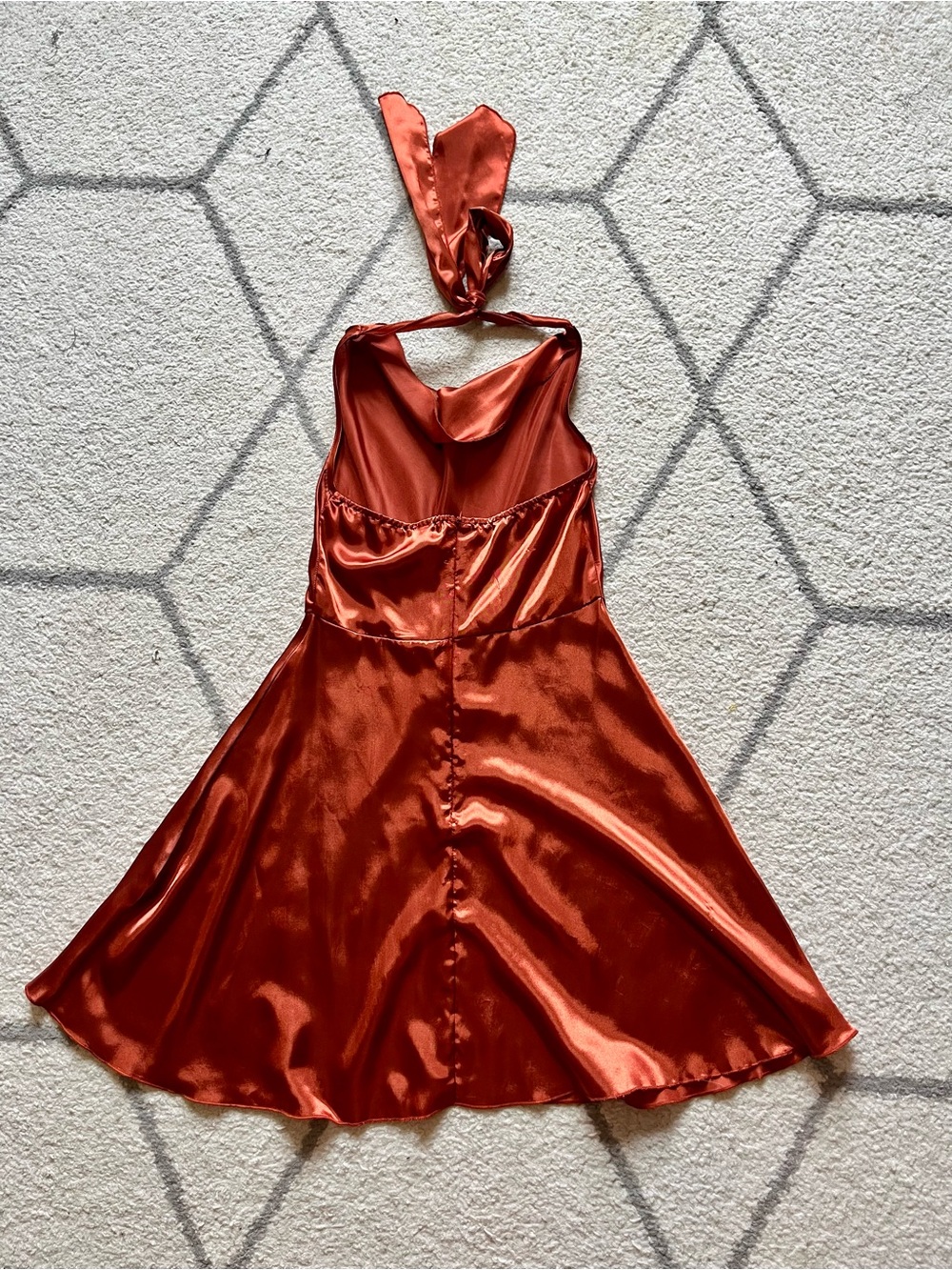 LIKE NEW Satin Halter Neck Slip Dress in Deep Copper Orange - Picture 2 of 3